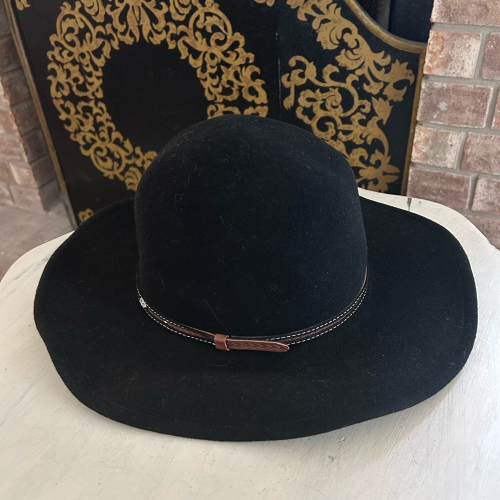 RODEO KING Open Crown Black Wool Felt Cowboy Western Hat Large